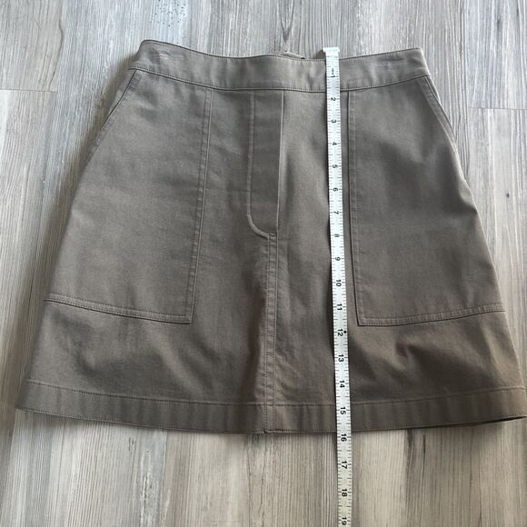 Theory Pull On Army Green Cotton Skirt With Pockets  Hidden Tie Waist Size P/S - Picture 5 of 8